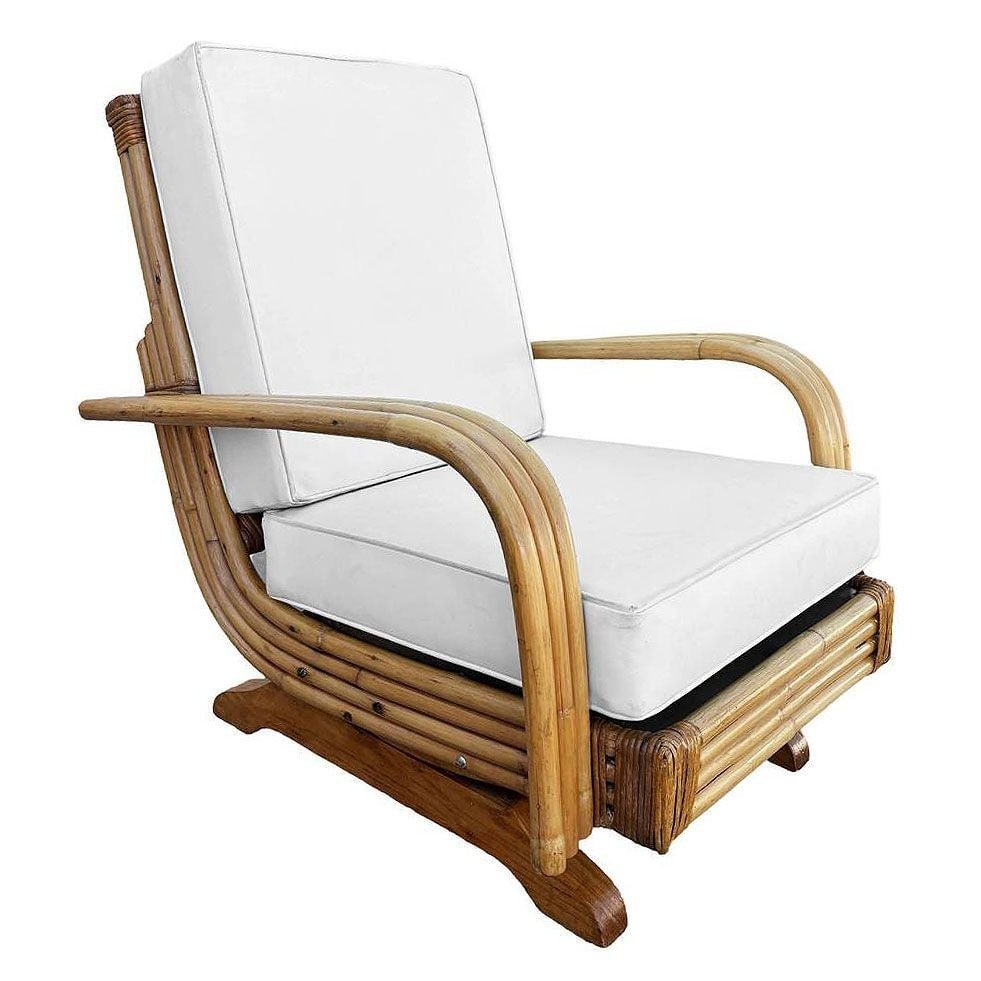 Restored Mid-century Triple Strand Rattan Springer Rocking Chair: Title: Restored Mid-century Triple Strand Rattan Springer Rocking Chair Description: Original Mid-century triple-strand bent arm springer rattan rocking chair. This rocking chair features a mahogany