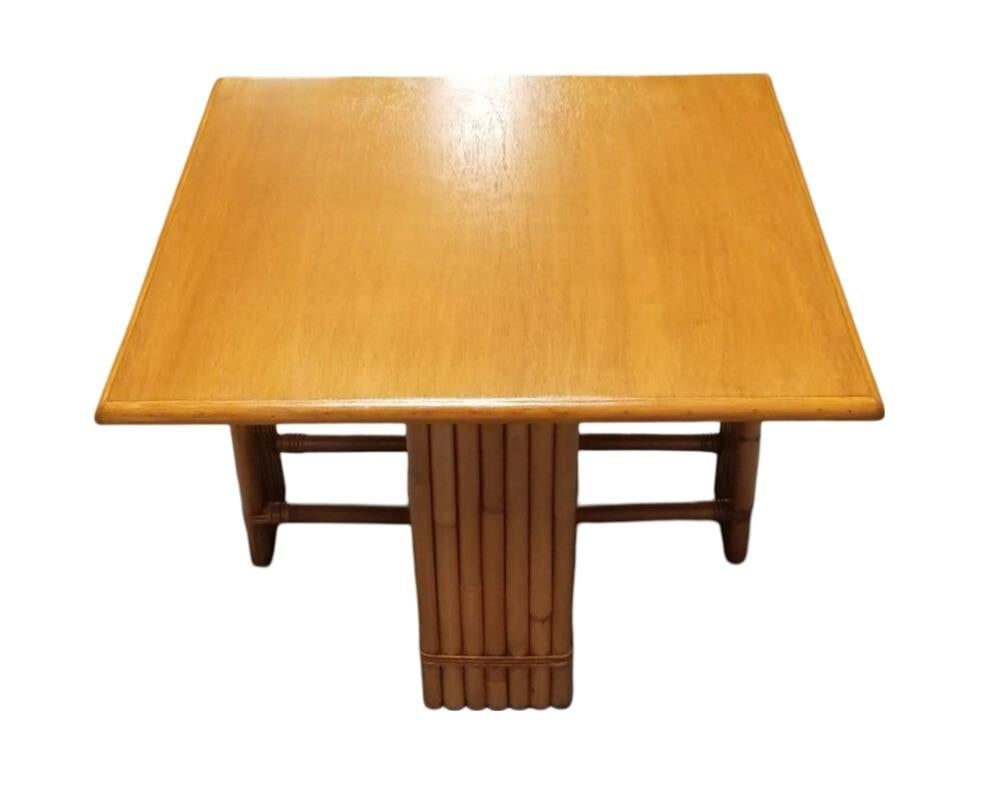 Restored 7 Strand Rattan Crossed Legs Square Coffee Table w/ Mahogany Top - 4