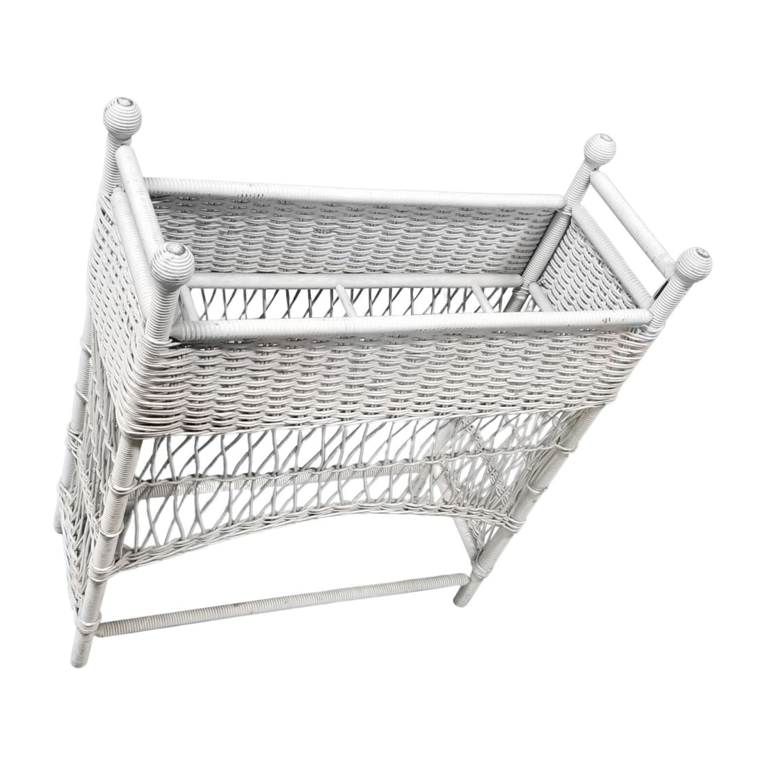 Restored White Rattan Wicker Plant Stand - 2