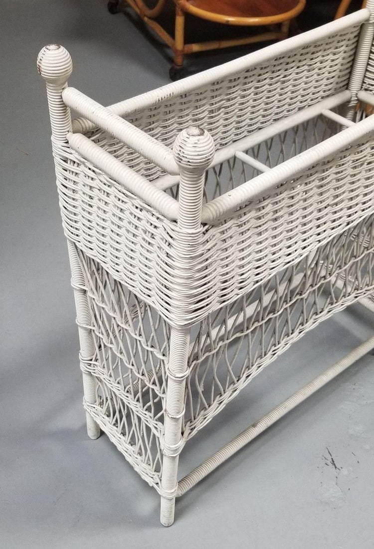Restored White Rattan Wicker Plant Stand - 3