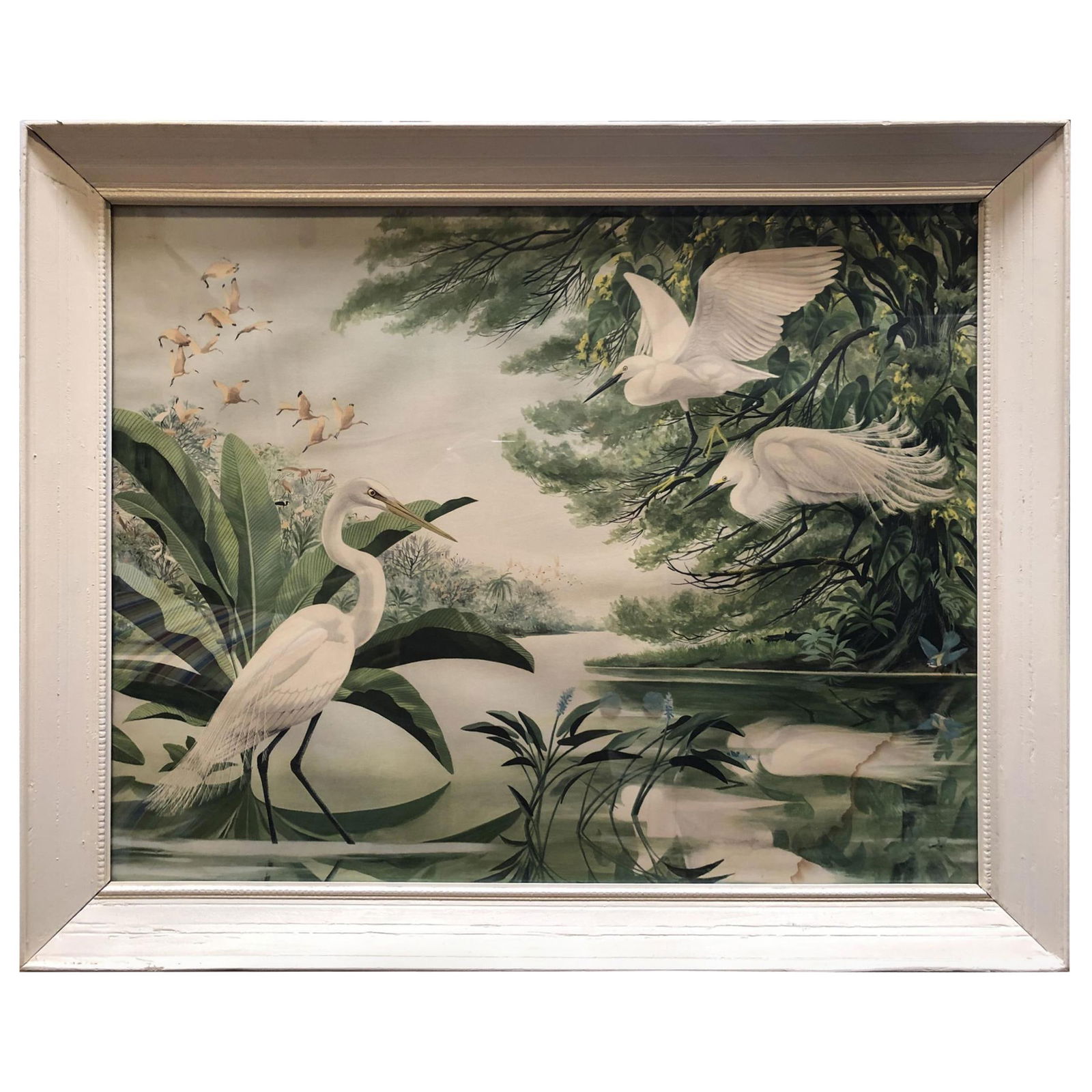 Post-War Tropical Cranes Print in Original Frame - 2