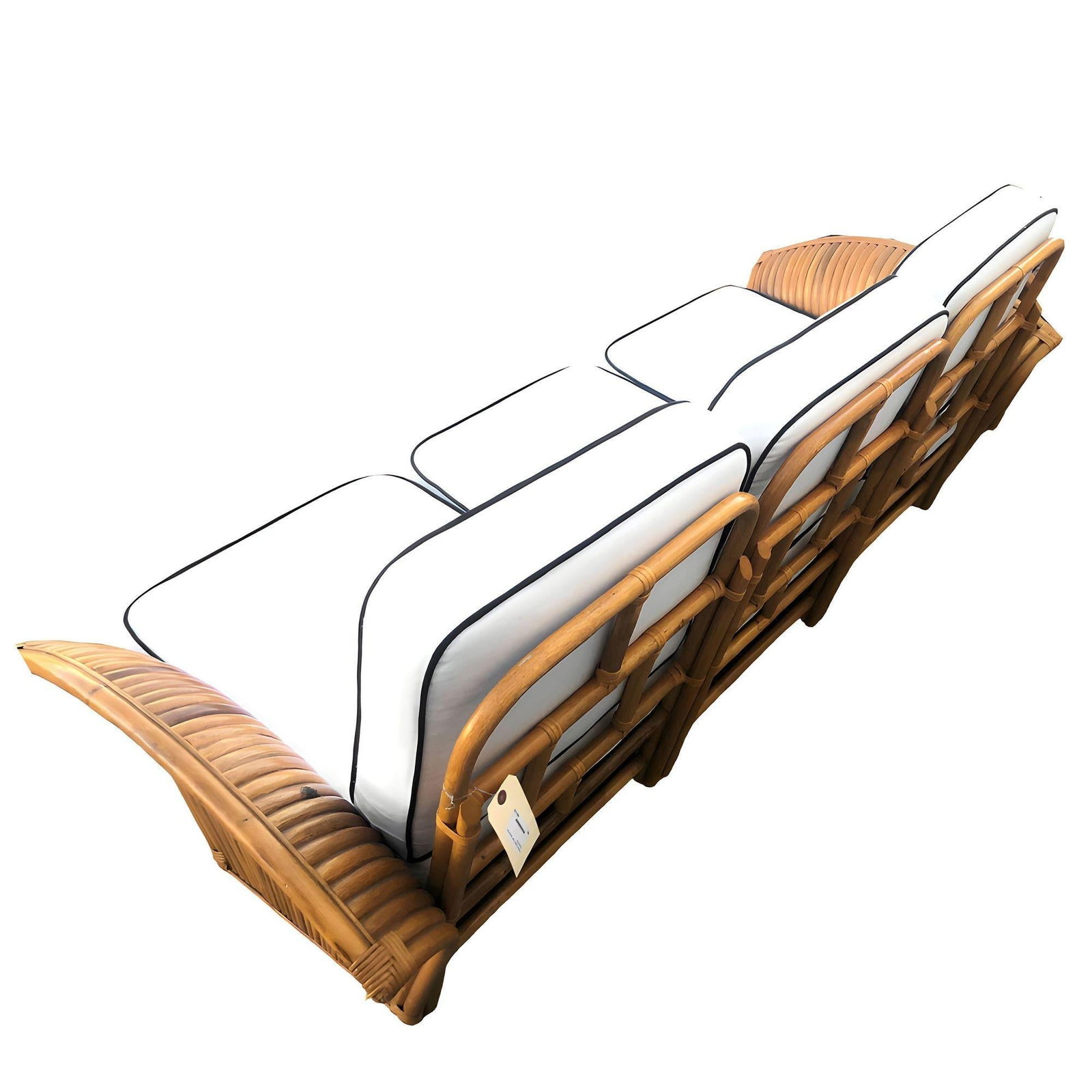 Restored Art Deco Rattan "Fan Arm" Three-Seat Section Sofa w/ Stacked Base - 5