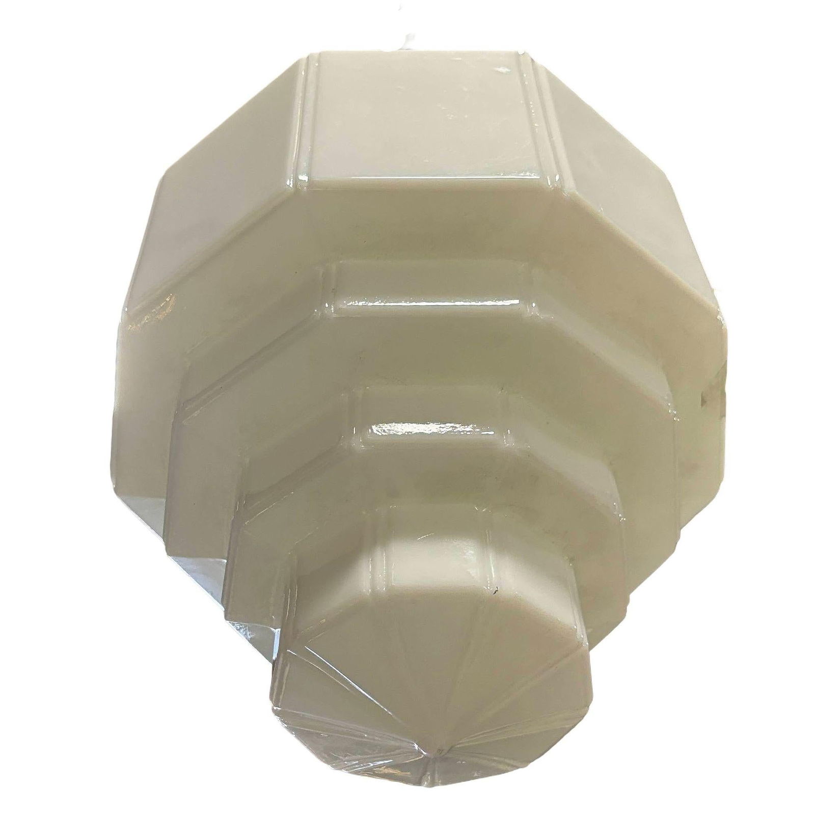 Art Deco Copper Acanthus Leaf Hanging Pendant Light w/ Stepped Milk Glass Shade - 17