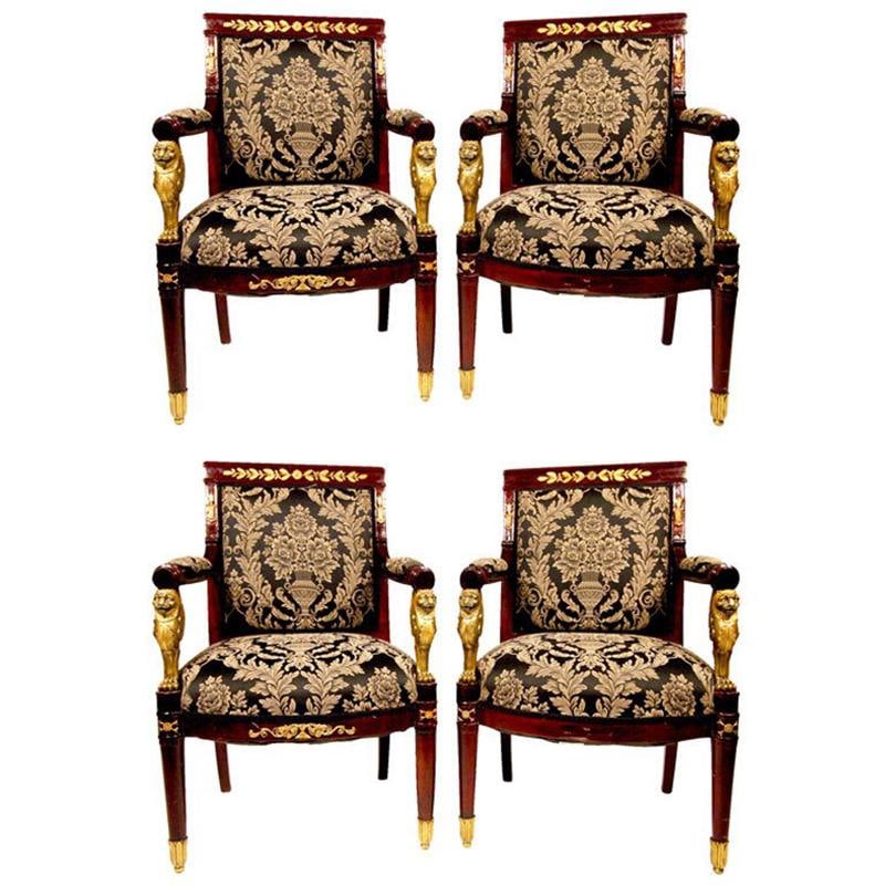 French Federal EmpireStyle Victorian Cherry Wood Armchairs, Set of Four (1 of 19)