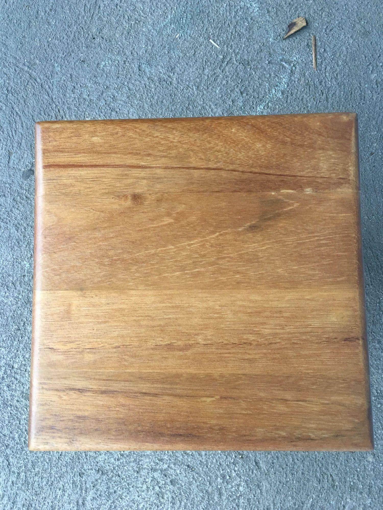 Restored White Rattan Cocktail Side Table W/ Mahogany Top - 5