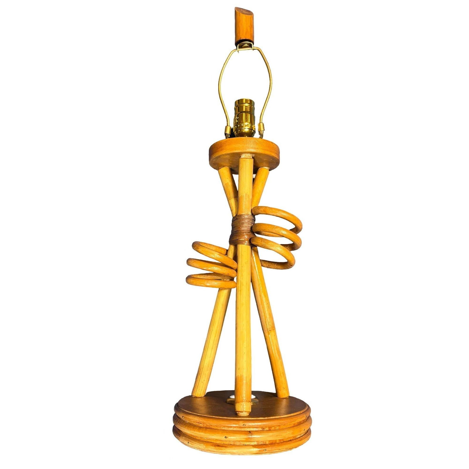 Restored Mid-century "Hourglass" Rattan Floor/Table Lamps Set of 3 - 10