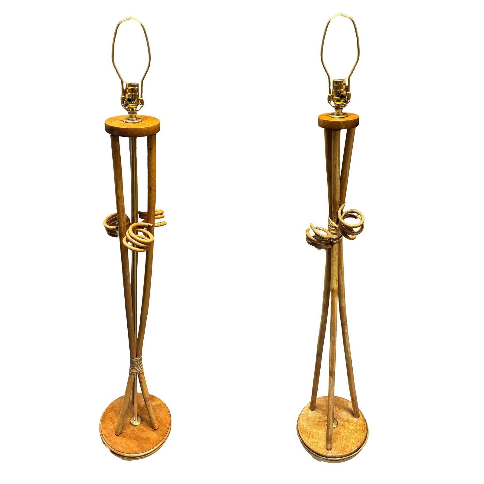 Restored Mid-century "Hourglass" Rattan Floor/Table Lamps Set of 3 - 17