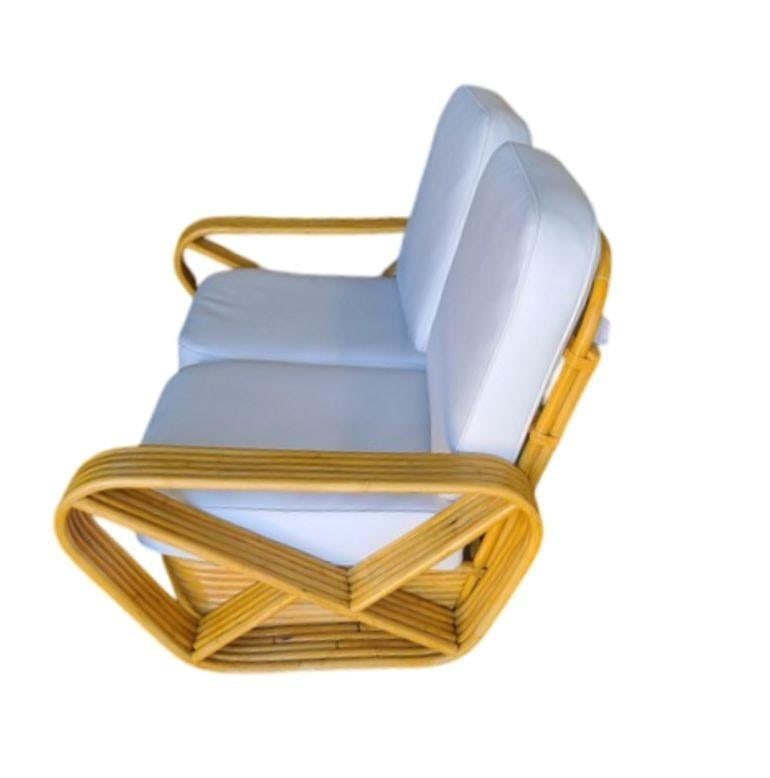 Restored 5-Strand Square Square Pretzel Rattan Settee w/ Stacked Base - 3