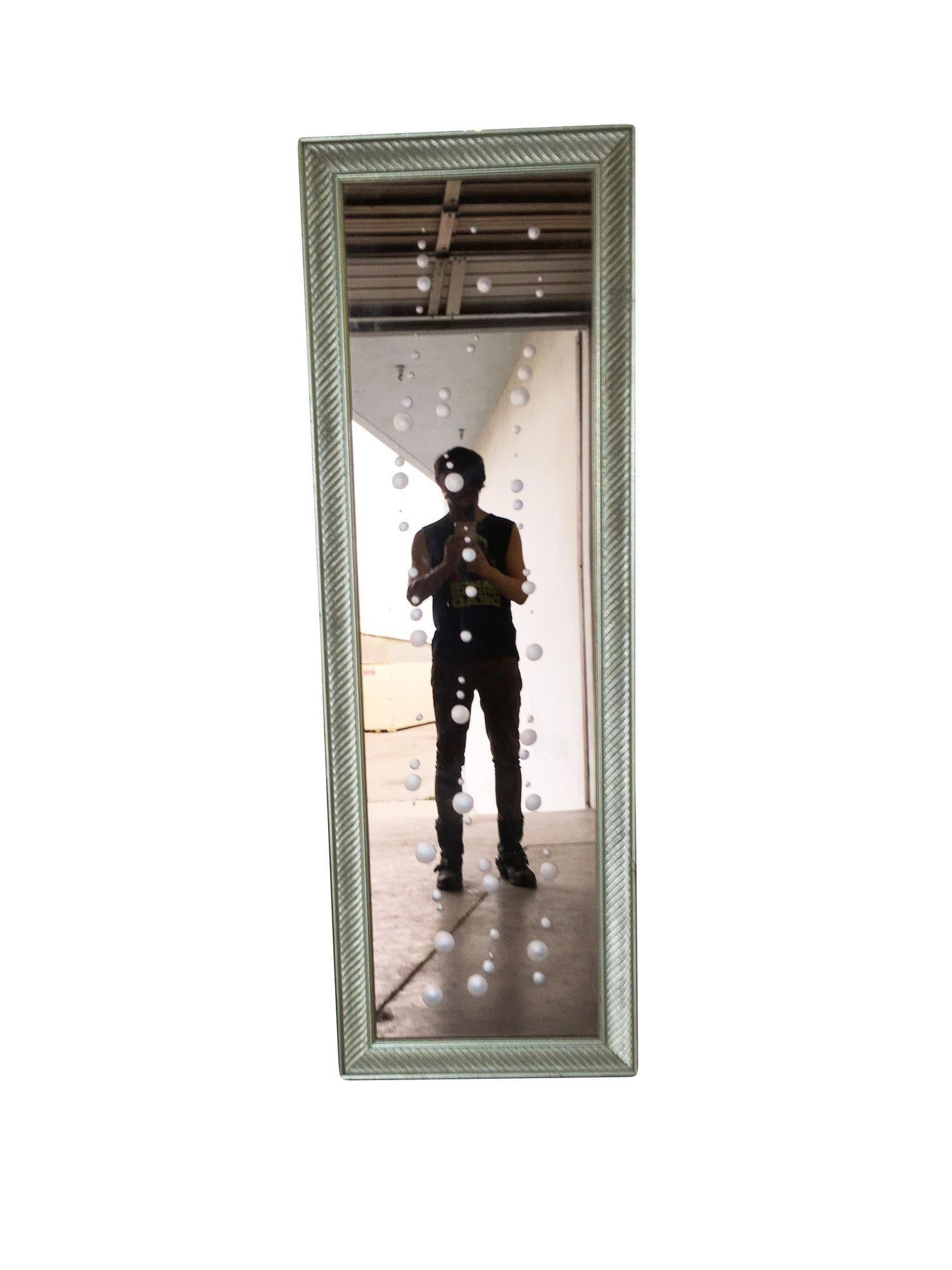 Mid-century Venetian Peach Glass "Bubbles" Floor Mirror w/ Spiral Pattern Frame - 14