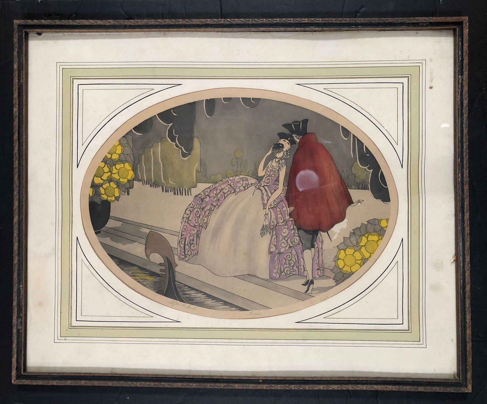 Vintage Art Deco "After the Ball" Print set of 2 Signed by Louie - 4