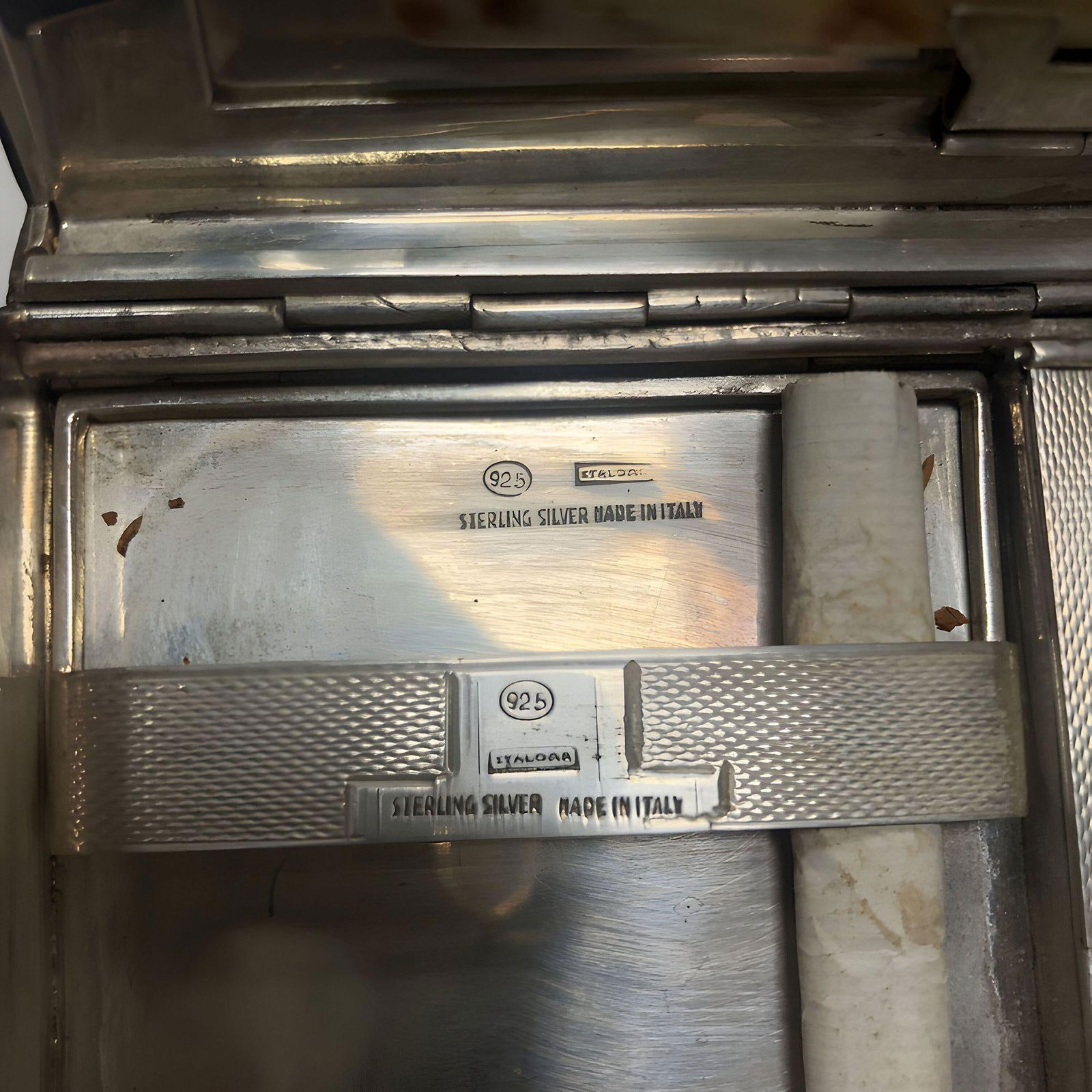 Italian Sterling Silver Cigarette & Makeup Case by Staldar - 13