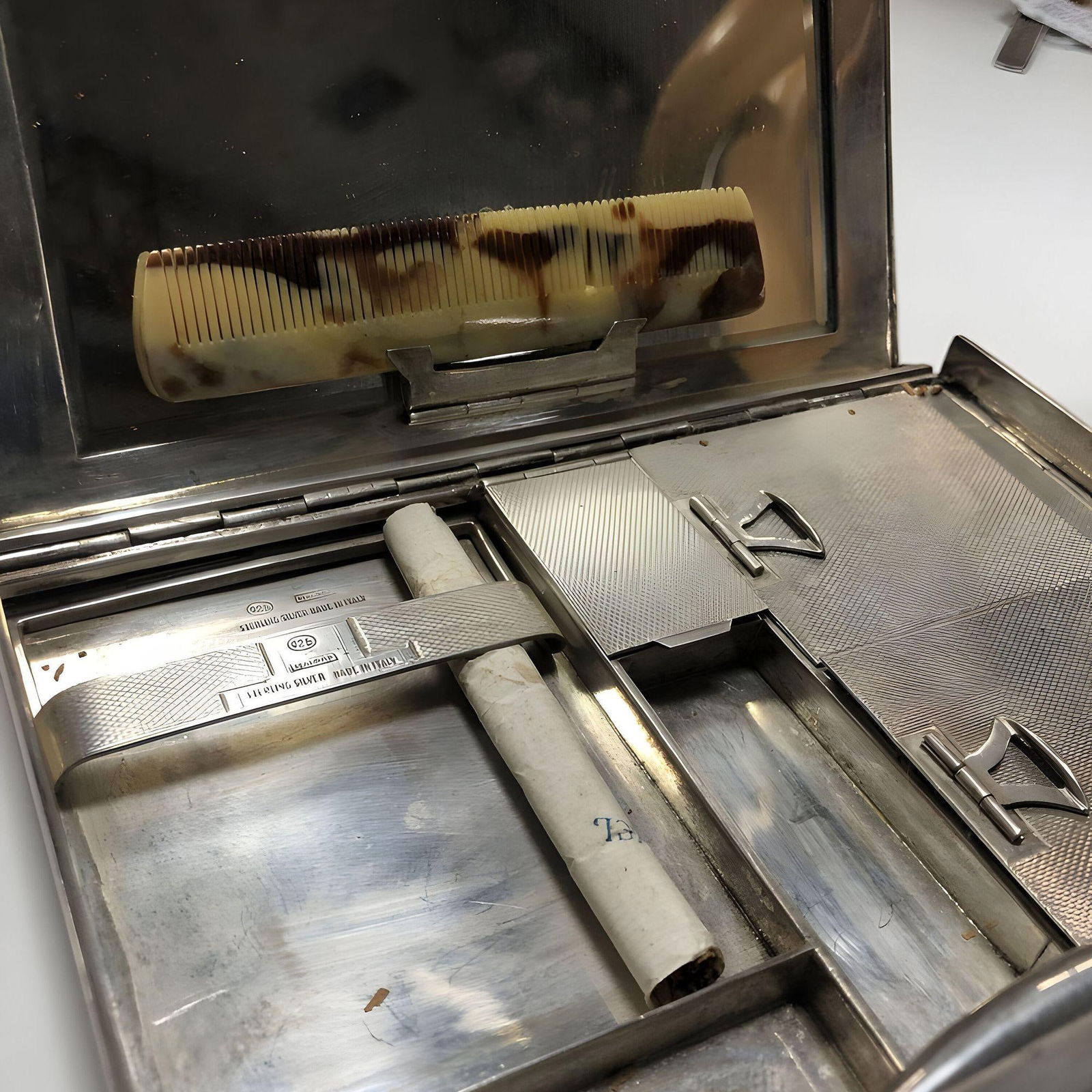 Italian Sterling Silver Cigarette & Makeup Case by Staldar - 19