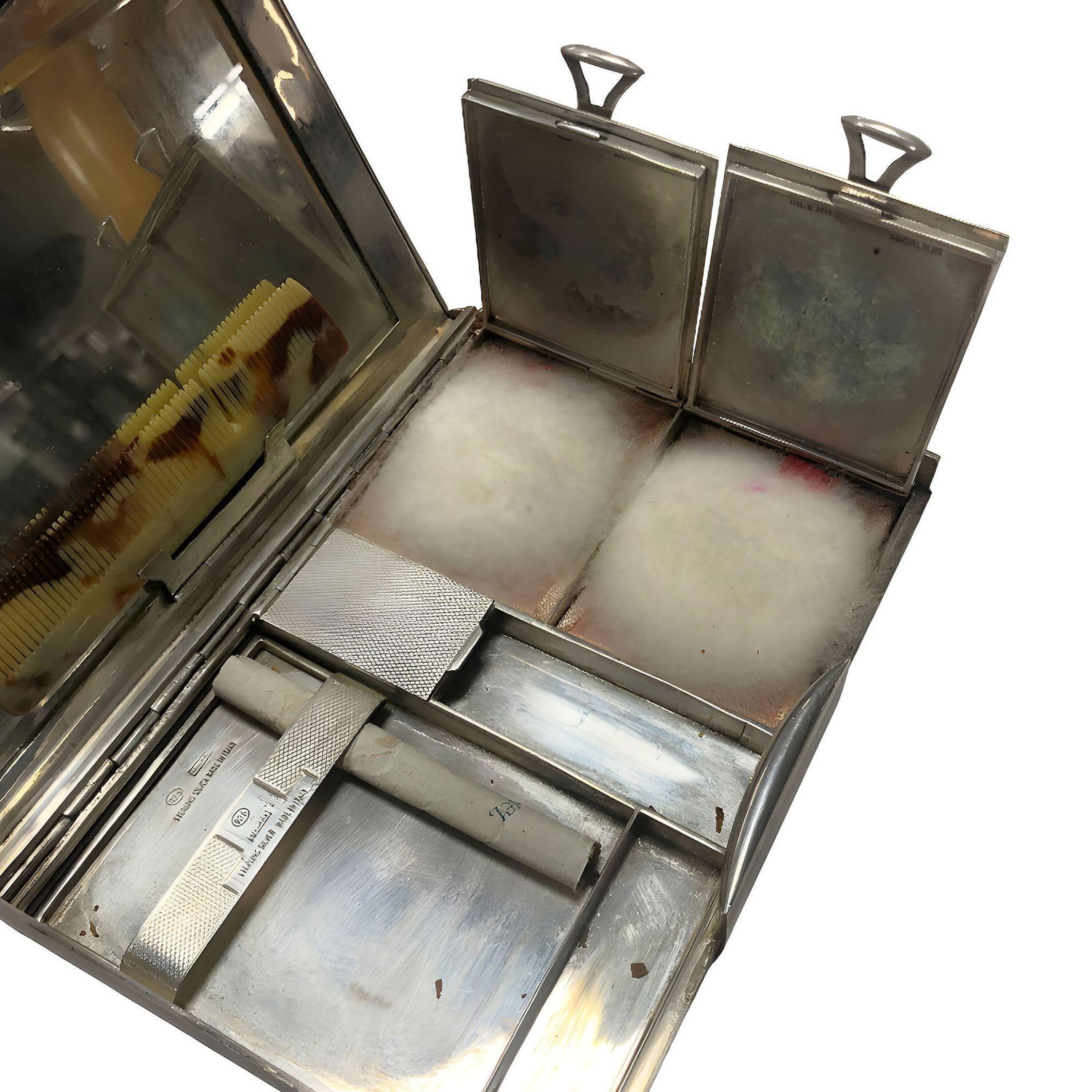 Italian Sterling Silver Cigarette & Makeup Case by Staldar - 2