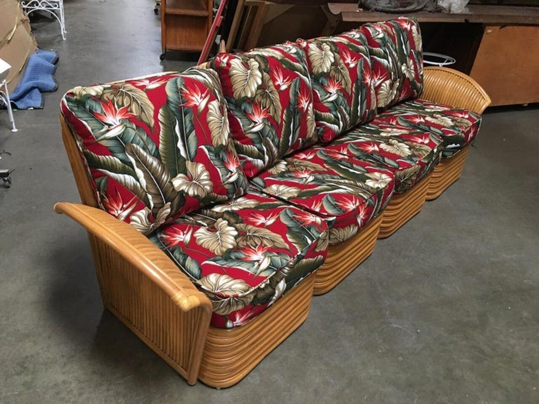 Restored Art Deco Style Rattan Fan Arm Four-Seat Sectional Sofa - 3