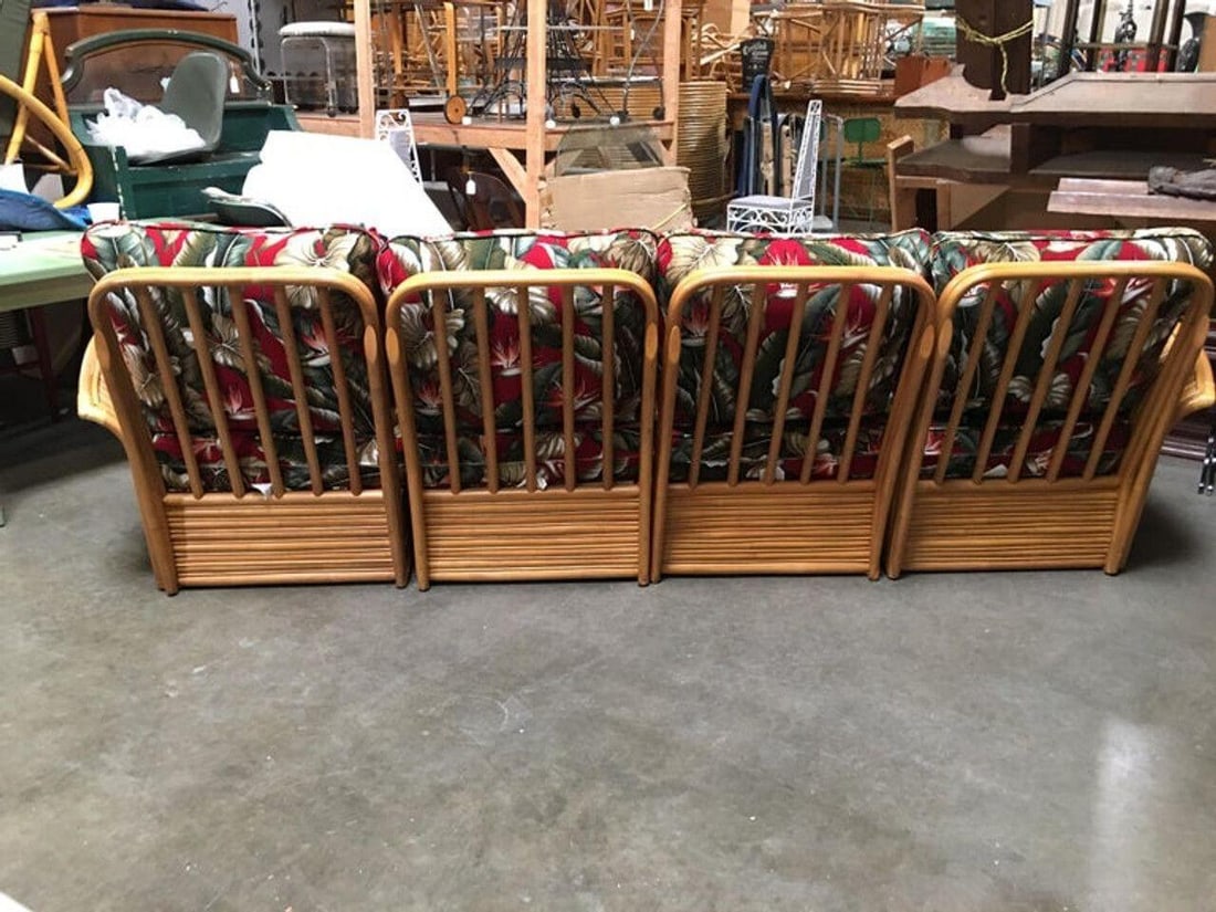 Restored Art Deco Style Rattan Fan Arm Four-Seat Sectional Sofa - 5