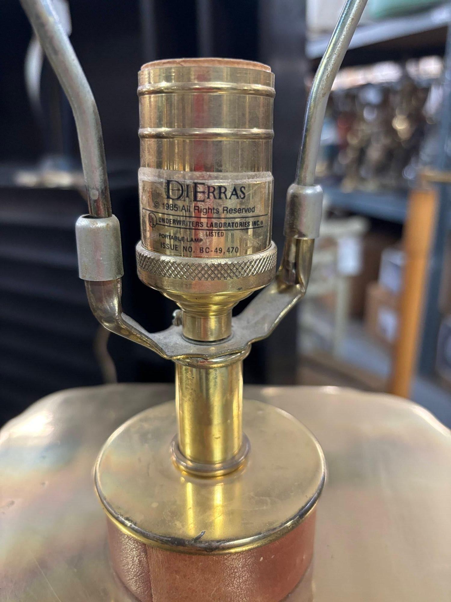 Two-Toned Square Leather Wrapped Table Lamp with Gold Trim - 20