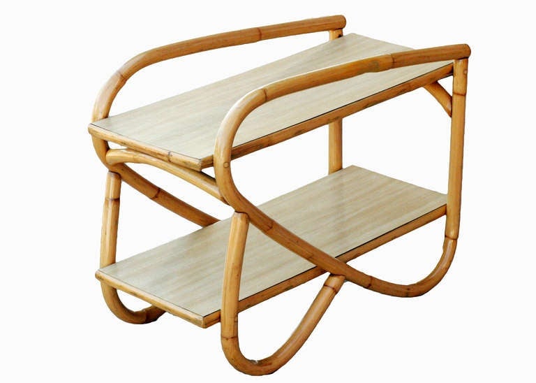 Restored Rattan Side Table with Two-Tier Formica Tops, Pair - 3