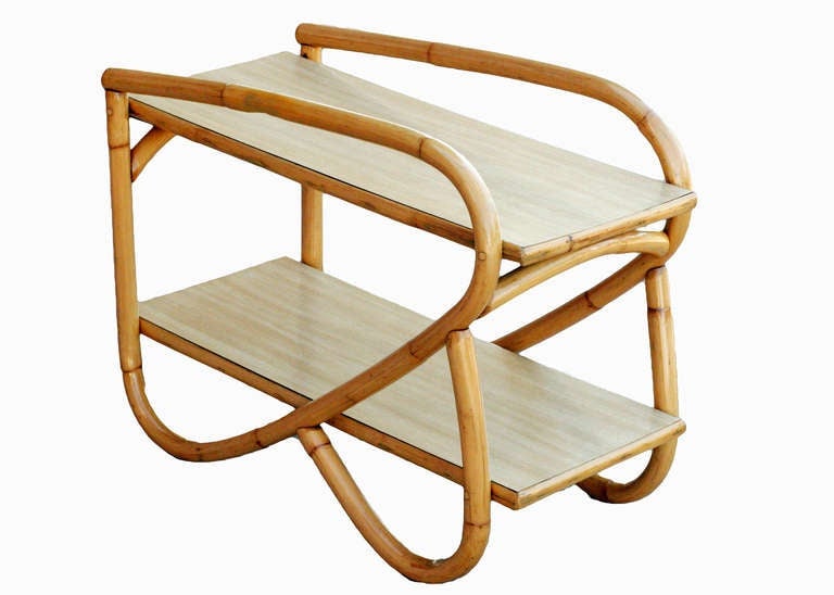 Restored Rattan Side Table with Two-Tier Formica Tops, Pair - 5