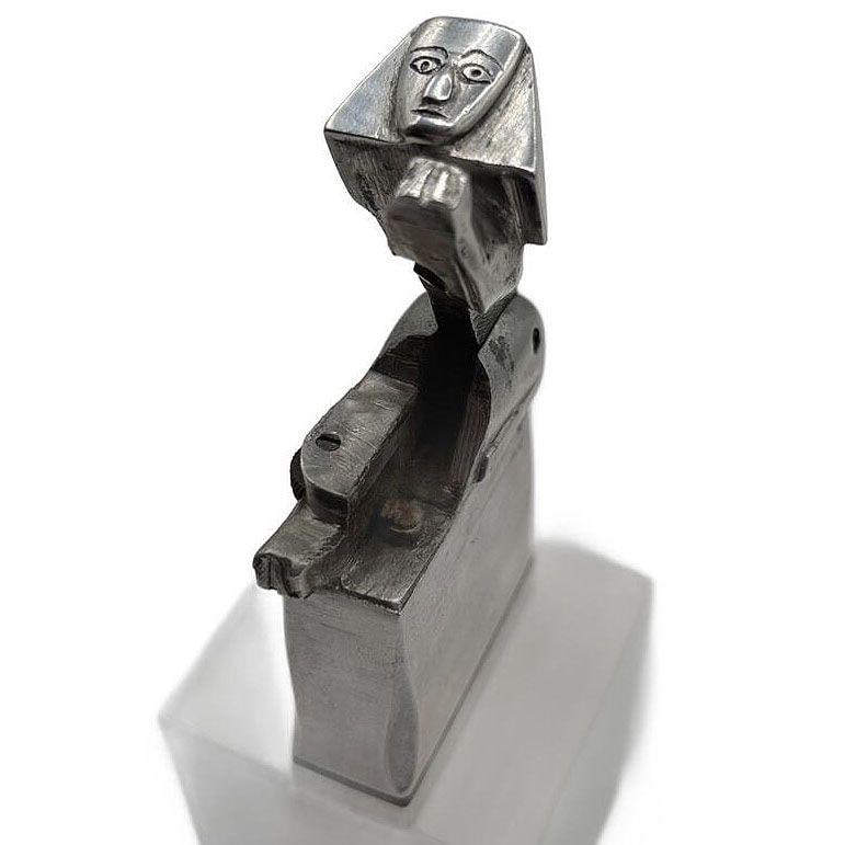 Hand Made Bespoke Silver Art Deco Sphinx Lift Arm Lighter w/ Geometric Inlay - 15