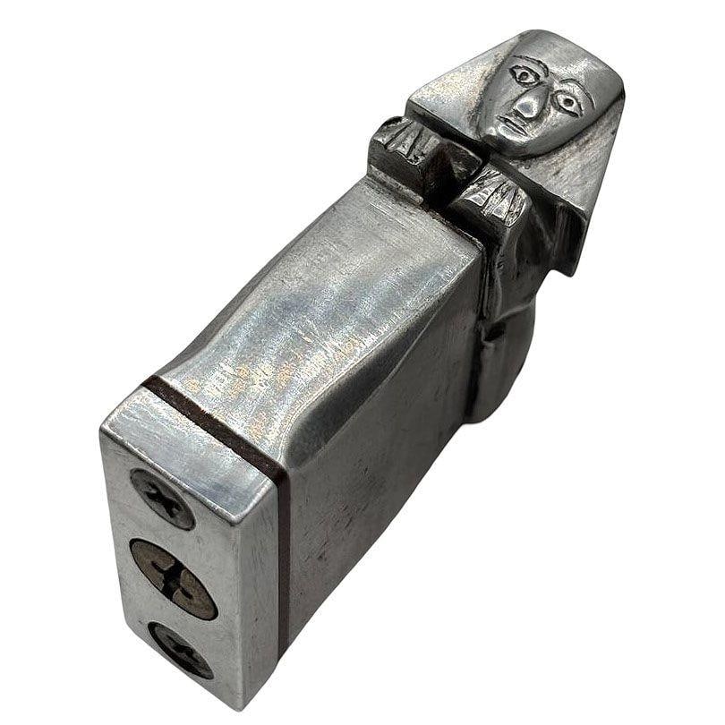 Hand Made Bespoke Silver Art Deco Sphinx Lift Arm Lighter w/ Geometric Inlay - 4