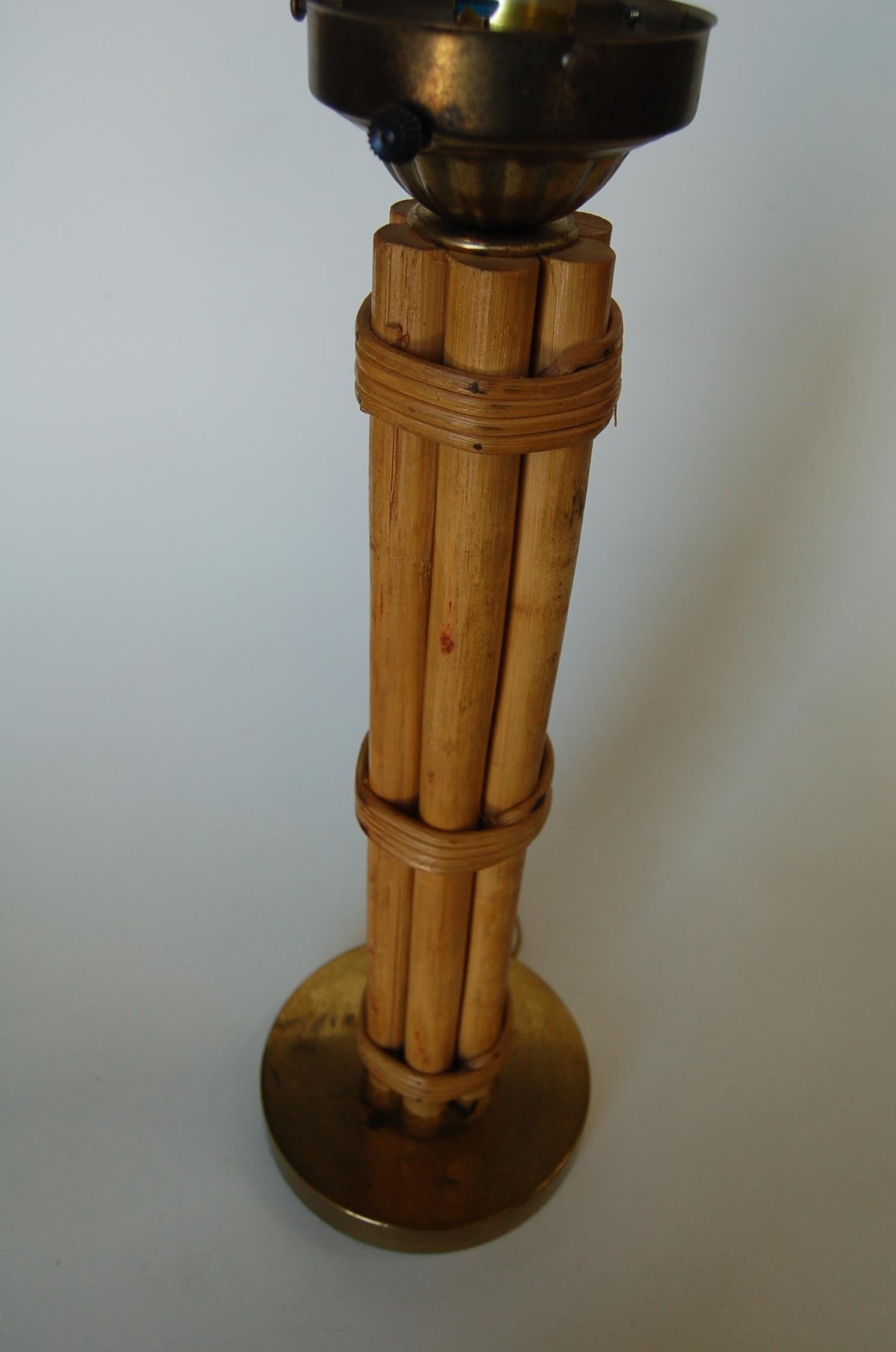 Restored Midcentury Six-Strand Rattan Table Lamp & Brass Base W/ Fancy Wrapping - 4