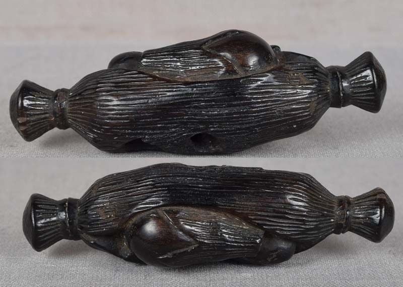 19c netsuke EGGPLANTS in STRAW BUNDLE - 4