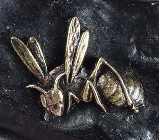 19c ebony netsuke WASP on a log - 3