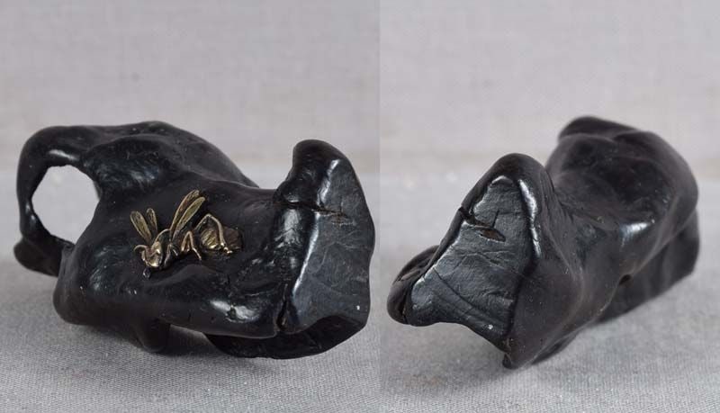 19c ebony netsuke WASP on a log - 5