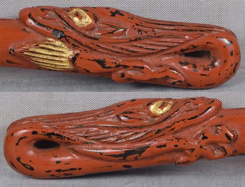 19c Negoro sashi netsuke CLOUD DRAGON 18.3 cm - 3