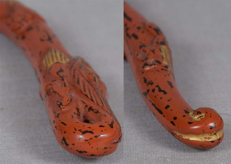 19c Negoro sashi netsuke CLOUD DRAGON 18.3 cm - 6