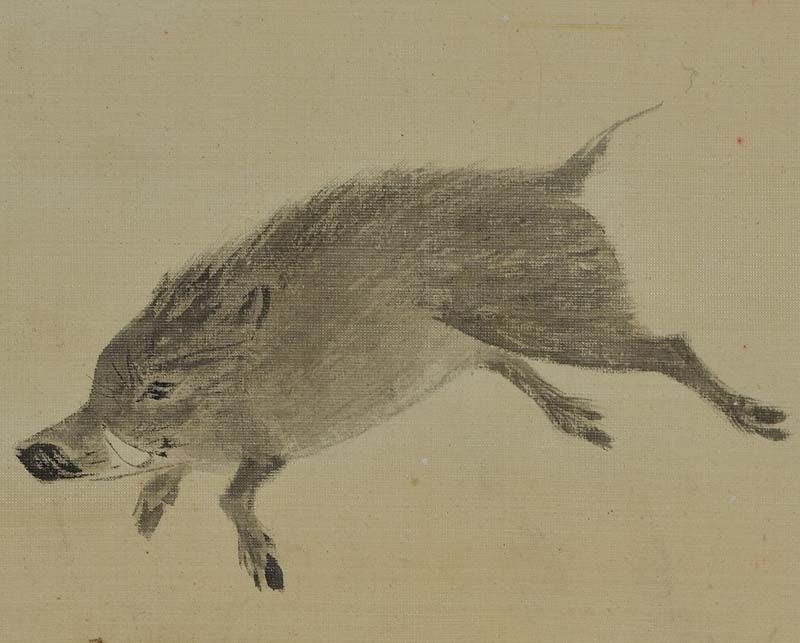 Japanese scroll 3 paintings BOAR CARP LANDSCAPE 3 artists - 6