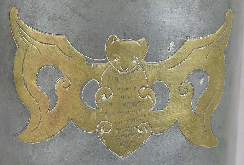 18c Chinese pewter TEA CADDY inlaid BATS long life hallmarked - 5