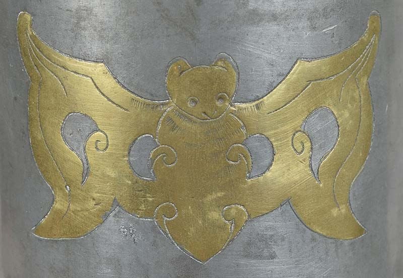 18c Chinese pewter TEA CADDY inlaid BATS long life hallmarked - 6