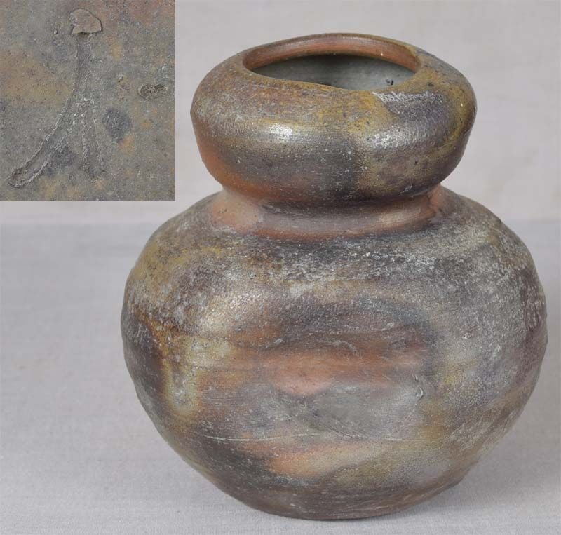 19c BIZEN tea ceremony WALL VASE marked (1 of 6)