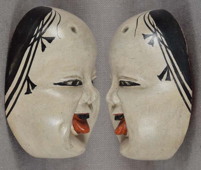 19c mask netsuke OTO (OKAME) by SANYU - 2