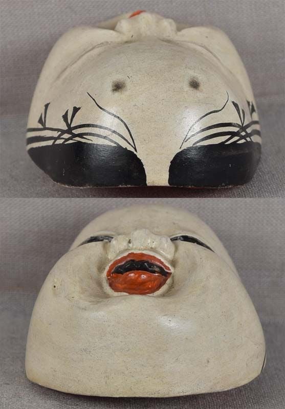 19c mask netsuke OTO (OKAME) by SANYU - 4