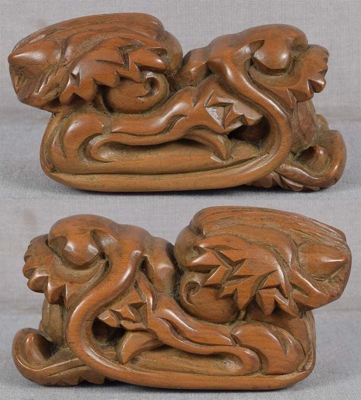 19c netsuke DRAGON head with Precious Gem - 2
