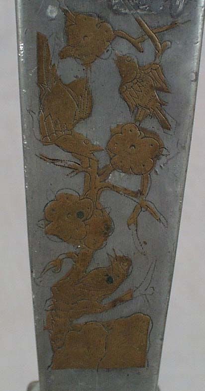 18c Chinese scholar PEWTER ALTAR VASE inlaid - 3