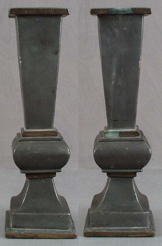 18c Chinese scholar PEWTER ALTAR VASE inlaid - 6