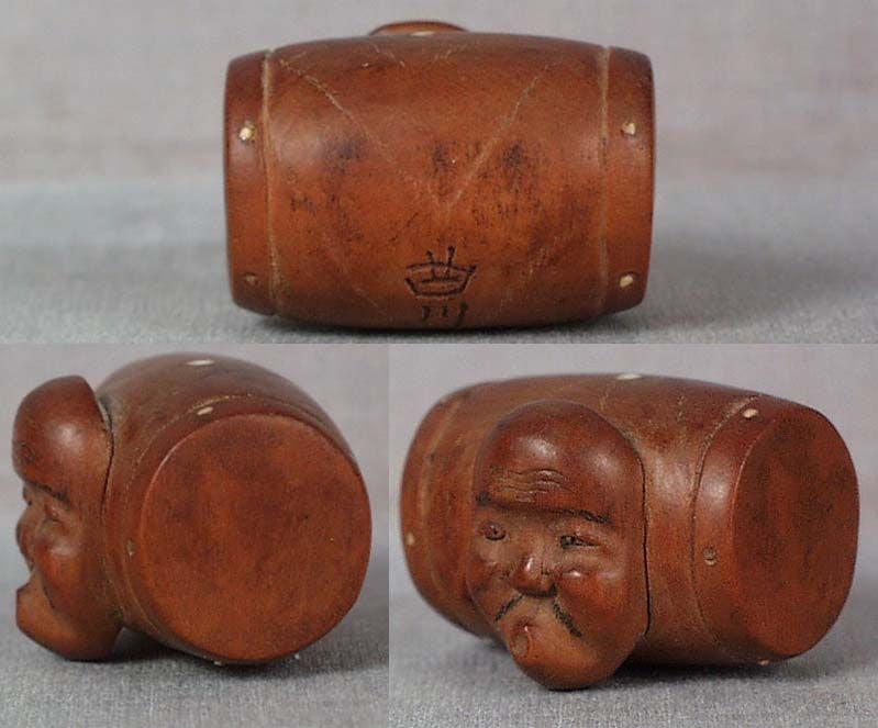 19c netsuke HYOTTOKO MASK on drum by KYOKUSEN - 3
