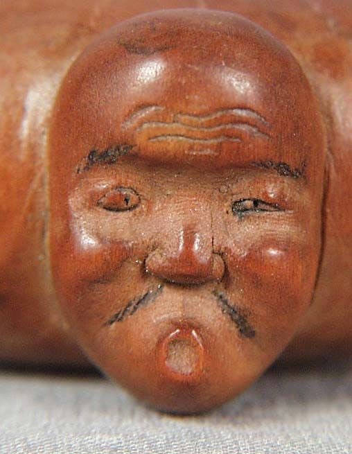 19c netsuke HYOTTOKO MASK on drum by KYOKUSEN - 4