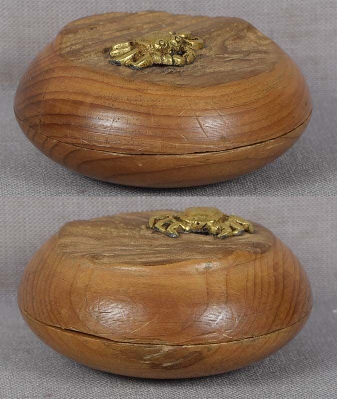 19c netsuke gilded CRAB on driftwood - 4
