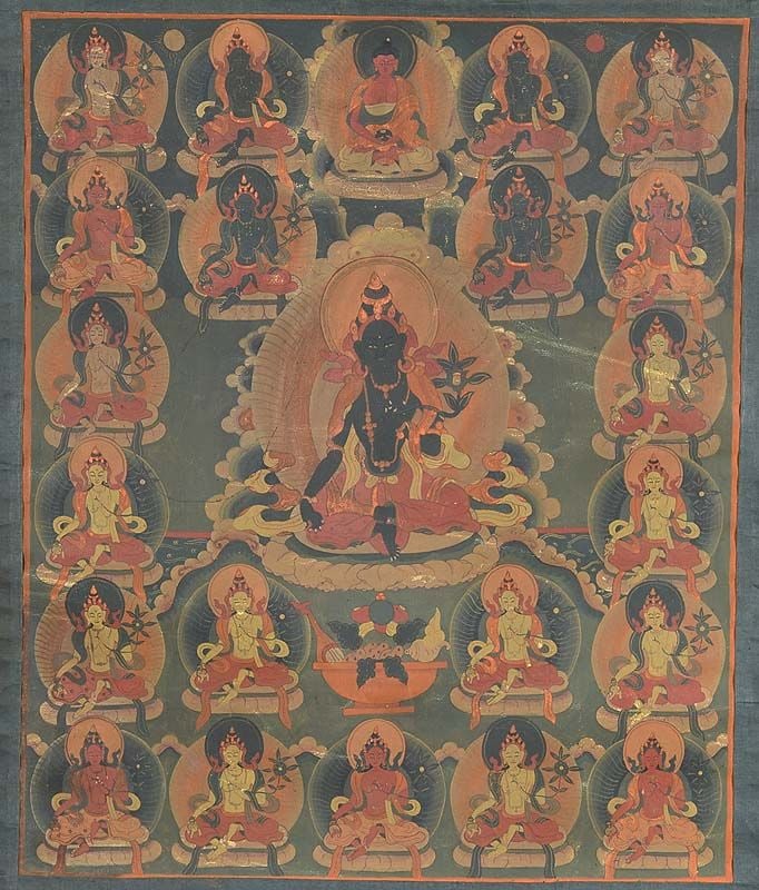 18c Tibetan thangka 21 FORMS OF GREEN TARA - 2