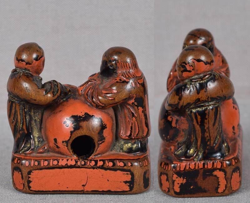 Early 19c Negoro lacquer netsuke CHINESE SCHOLARS - 4