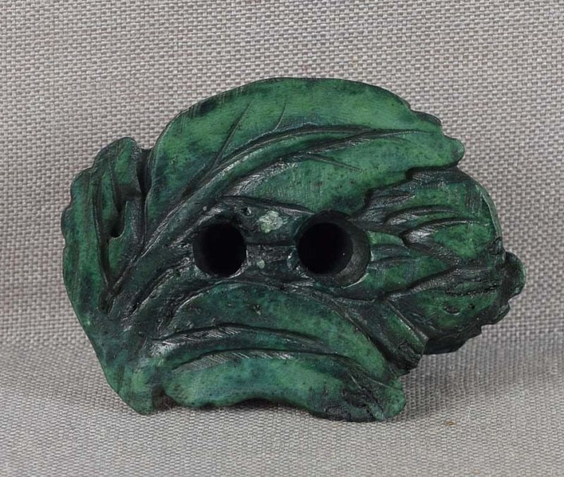 1930s stag antler netsuke FROG on leaf - 5