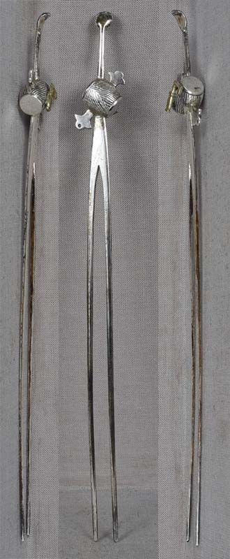 19c Japanese silver KANZASHI hair pin MALLET $ SACRED KEY - 2