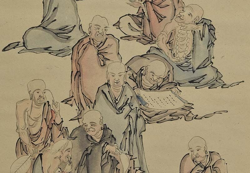 Japanese scroll painting 16 RAKAN disciples of Buddha by HIROKAMI - 3