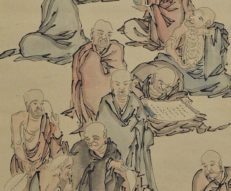 Japanese scroll painting 16 RAKAN disciples of Buddha by HIROKAMI - 4