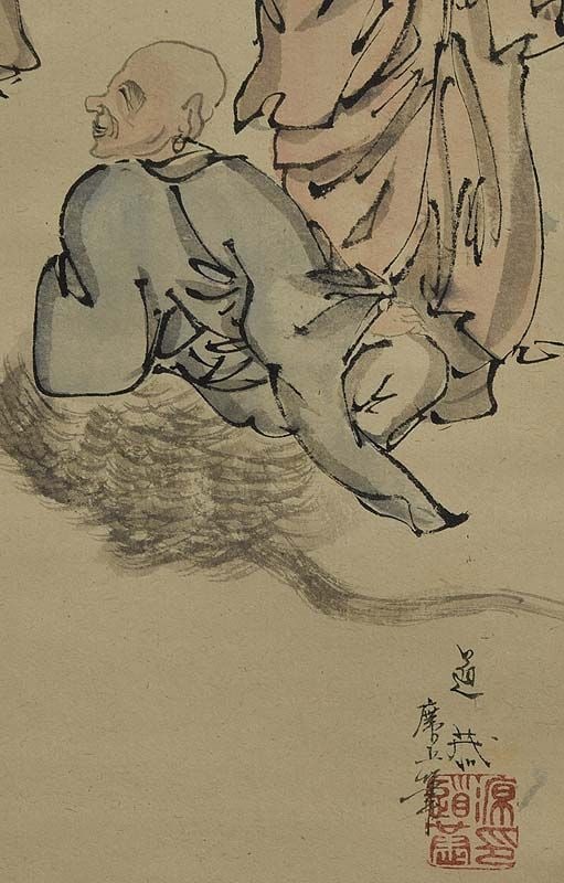 Japanese scroll painting 16 RAKAN disciples of Buddha by HIROKAMI - 5