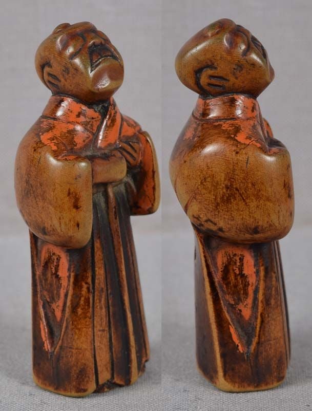 Early 19c Negoro lacquer netsuke blind MASSEUR - 3